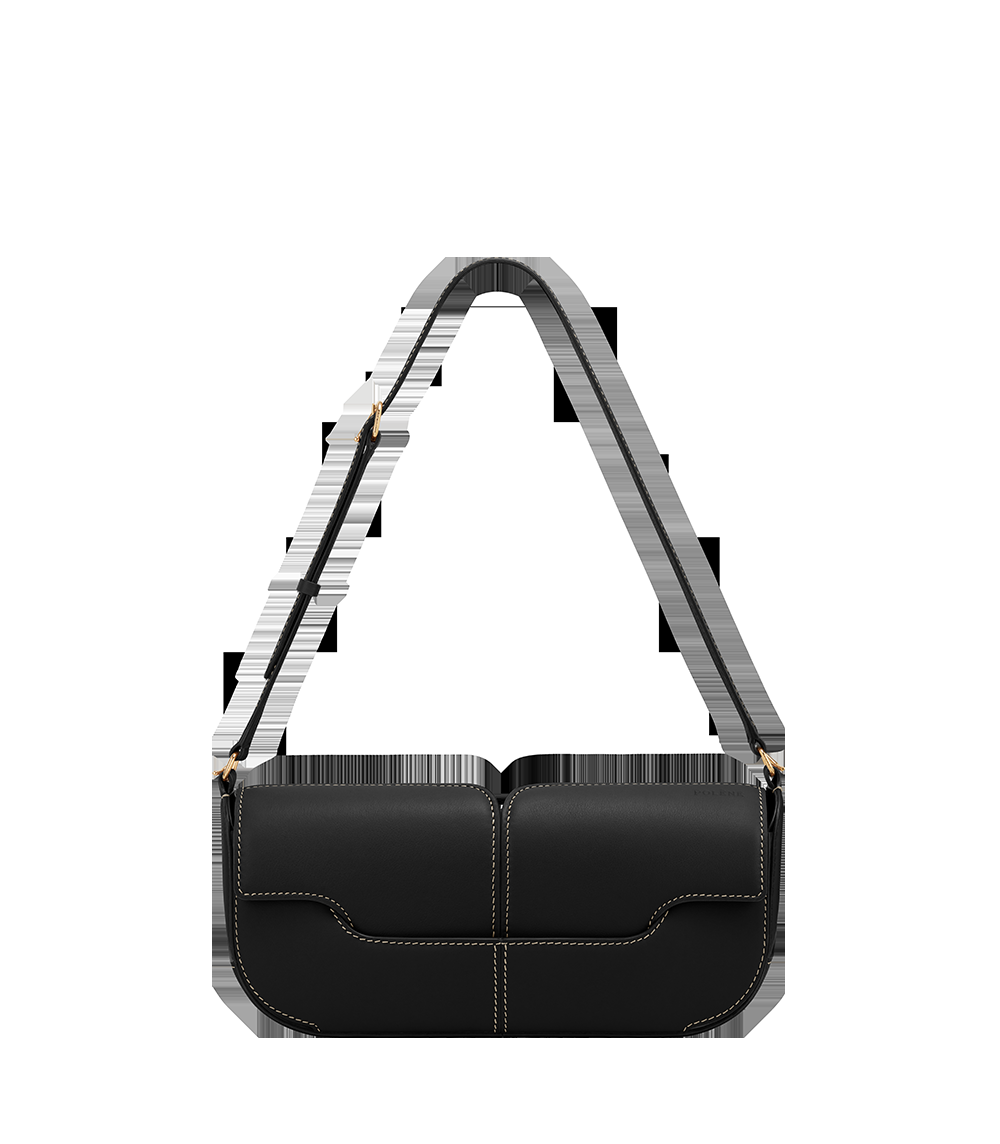 Handbag - Smooth Black with Ecru Stitching